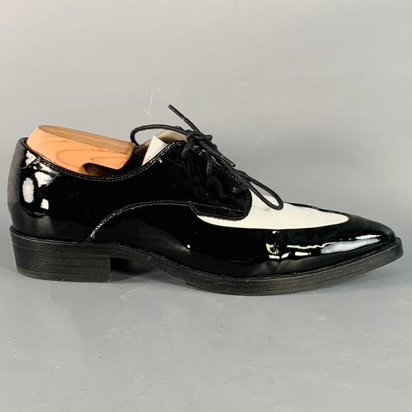 Size 9 Lex Black White Color Block Spectator Derby Pointed Toe Lace-Up Shoes - Picture 2 of 9